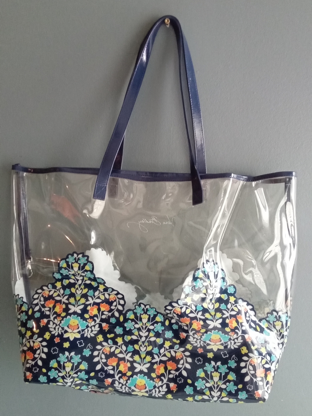 Vera Bradley Clear Floral Medallion Tote Bag and Pouch Set Stadium Approved Navy - Picture 6 of 8